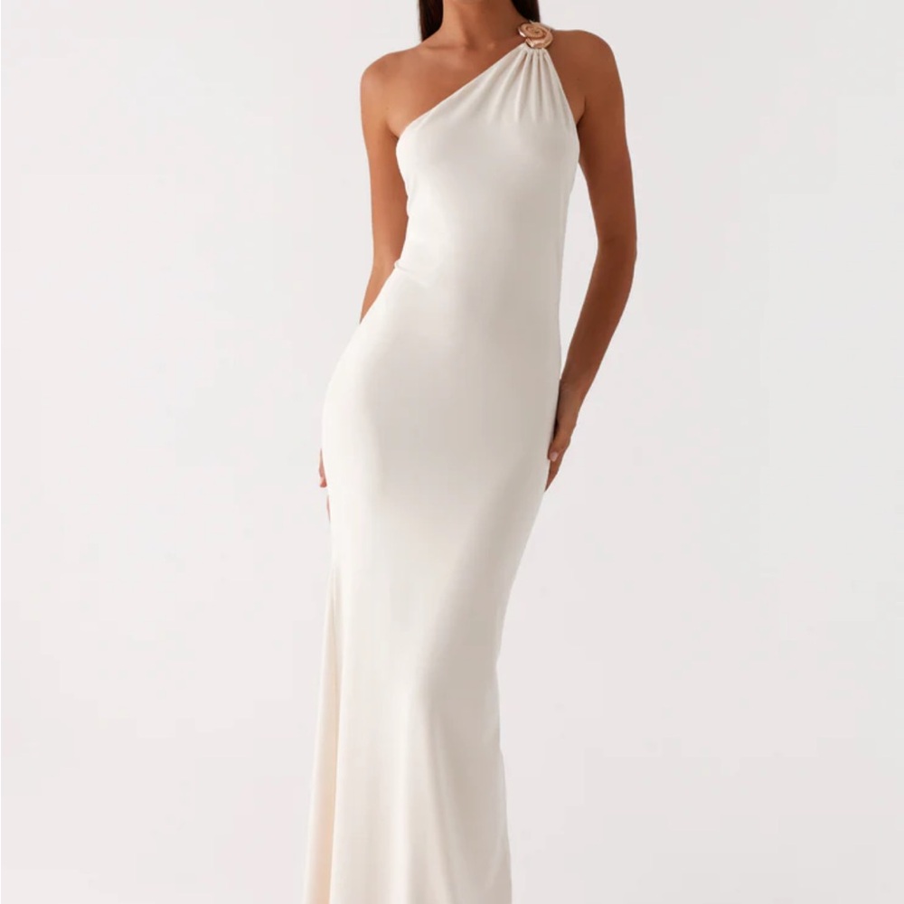 Peppermayo Elegant One-Shoulder Cream Dress